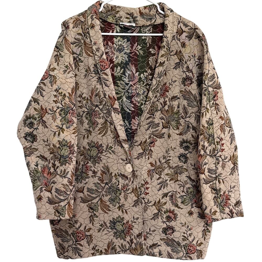 Vintage 70s Beged NY Tapestry Floral Jacket L Boho Large